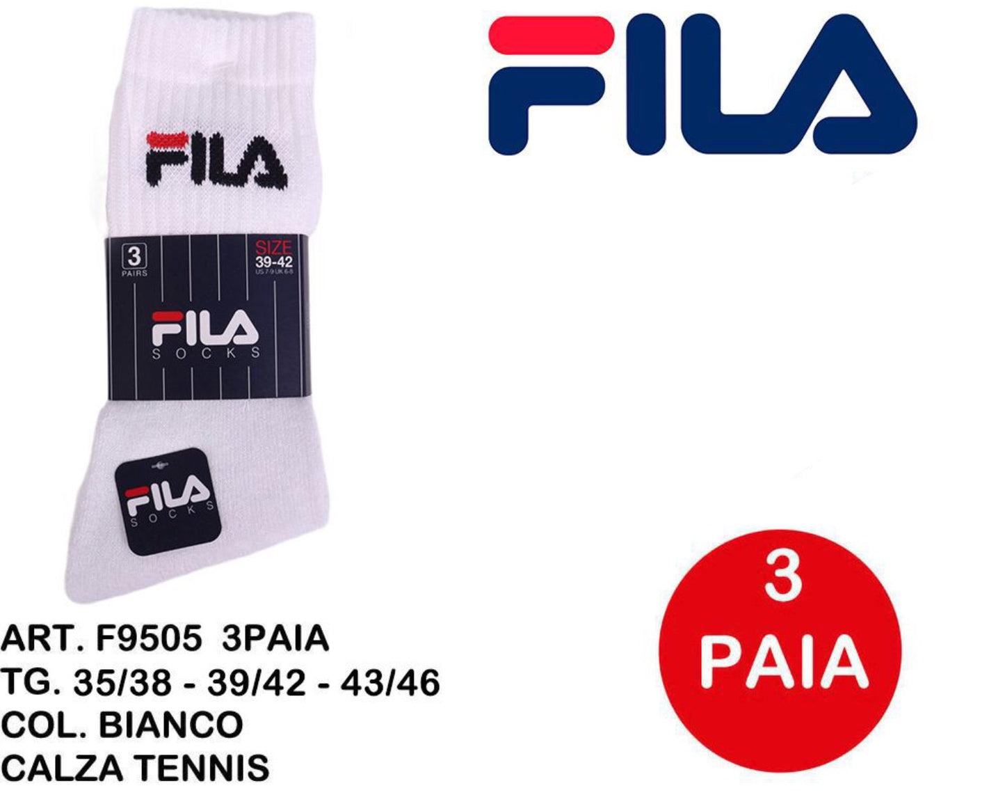 FILA calze tennis bianco F9505 3paia