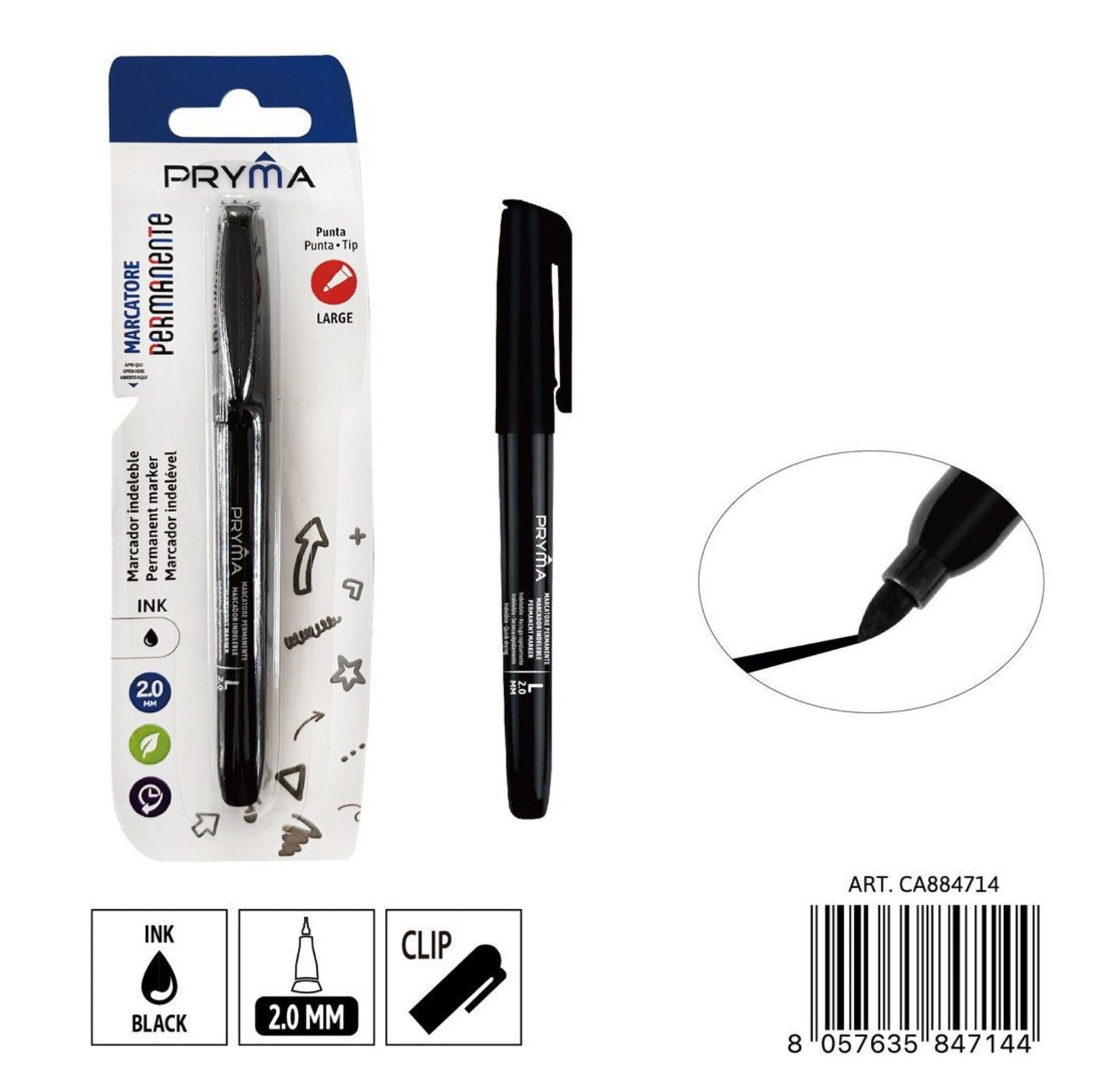 PRYMA marcatore permanente punta L 2mm nero