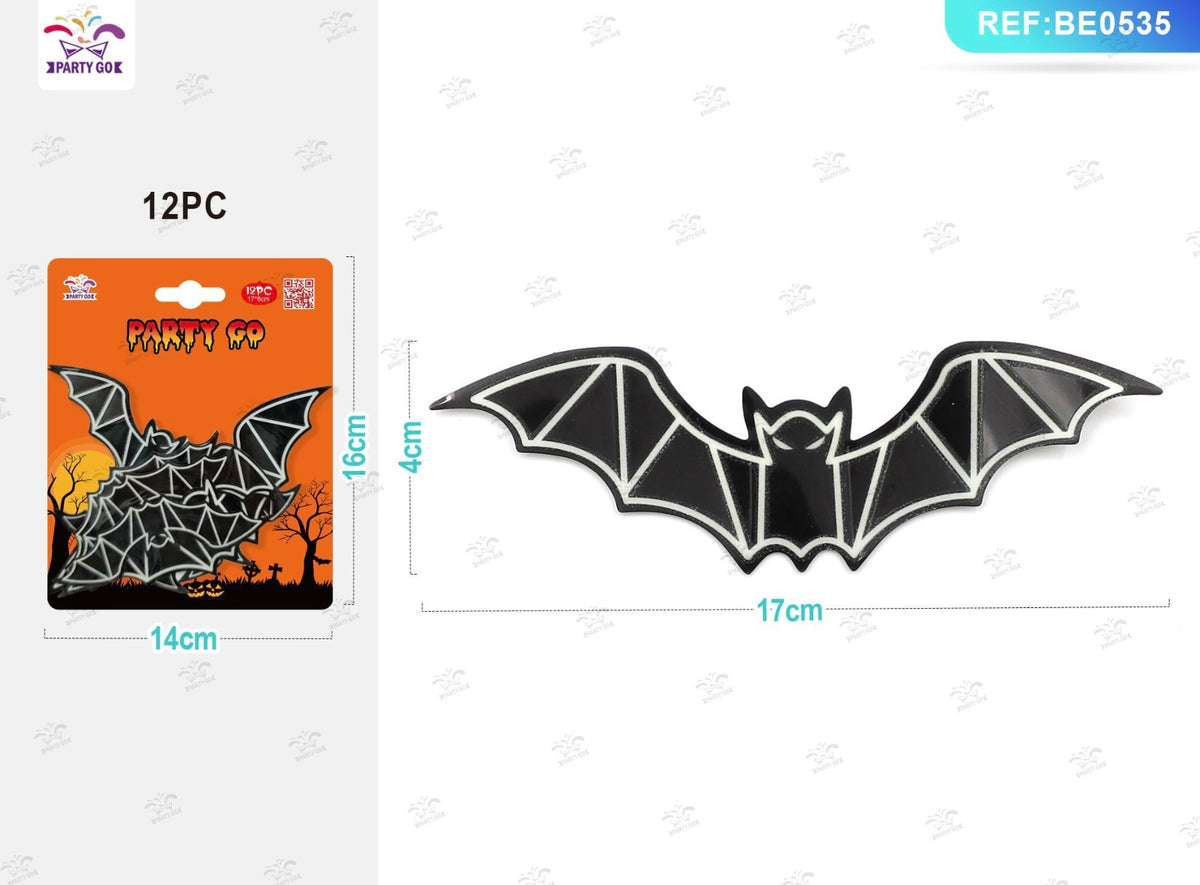 ADESIVI PIPISTRELLO FLUORESCENTI PER HALLOWEEN 12PC