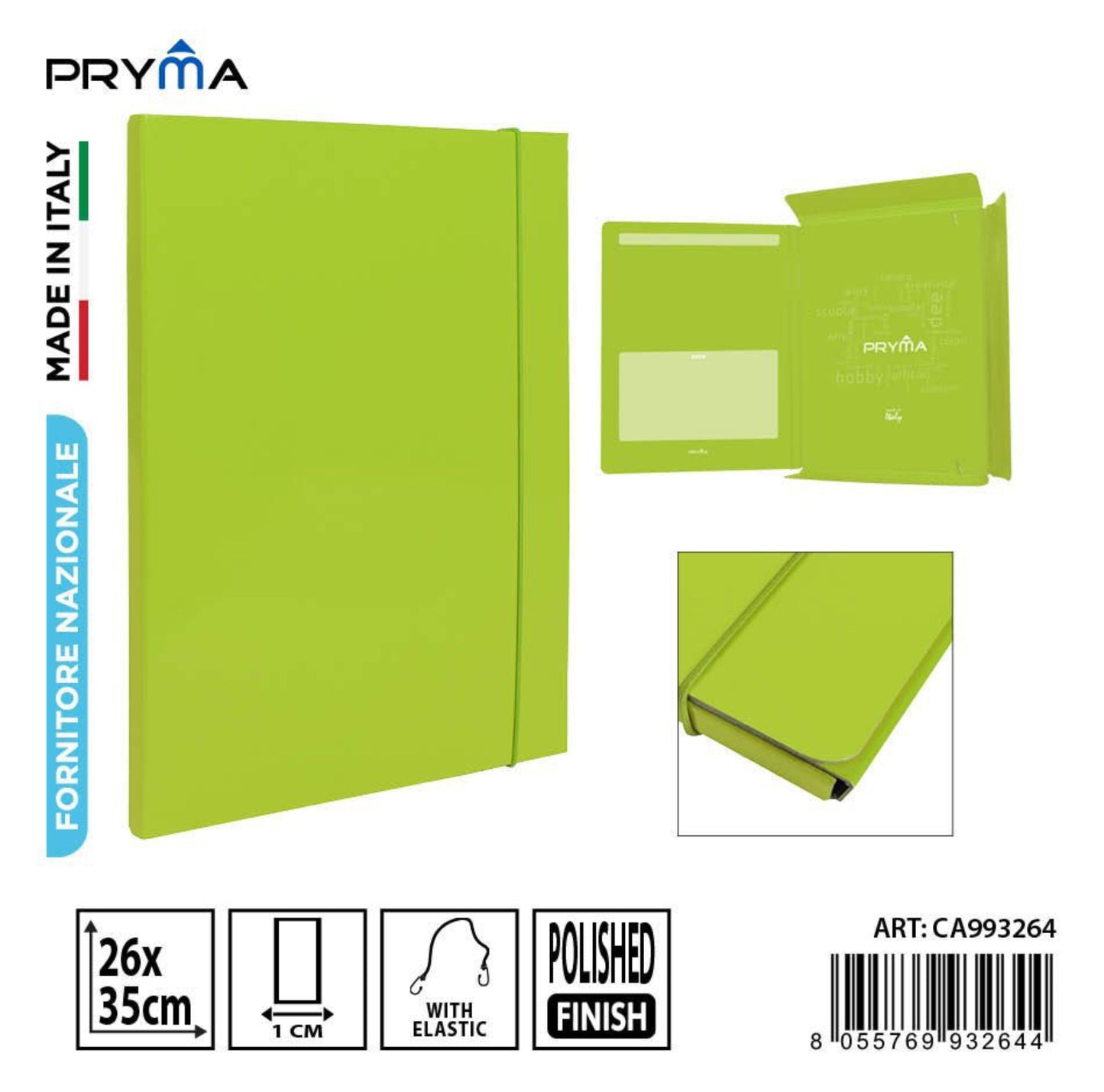 PRYMA cartella 3L elastico D1 26x35cm verde chiaro
