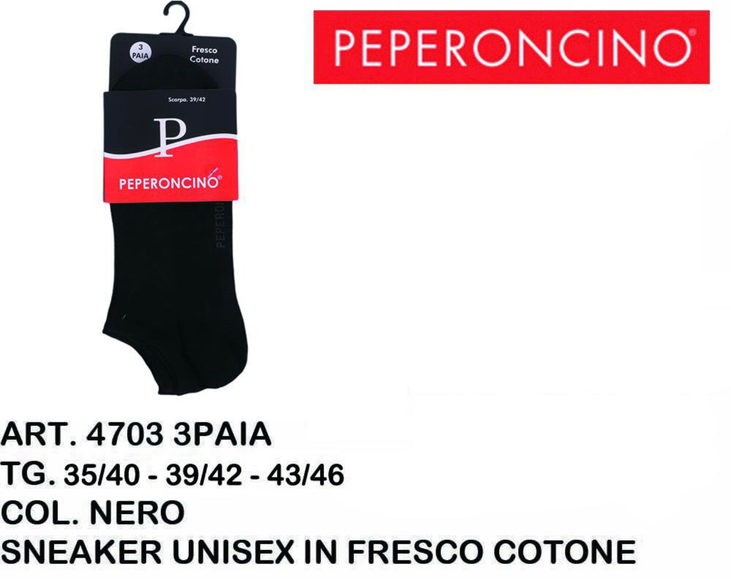 PEPERONCINO sneaker unisex in fresco cotone 4703 3paia nero