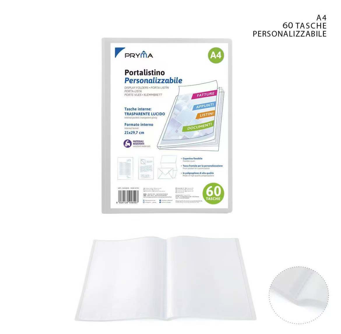 PRYMA PORTALISTINO PERSONALIZZABILE A4 60tasche