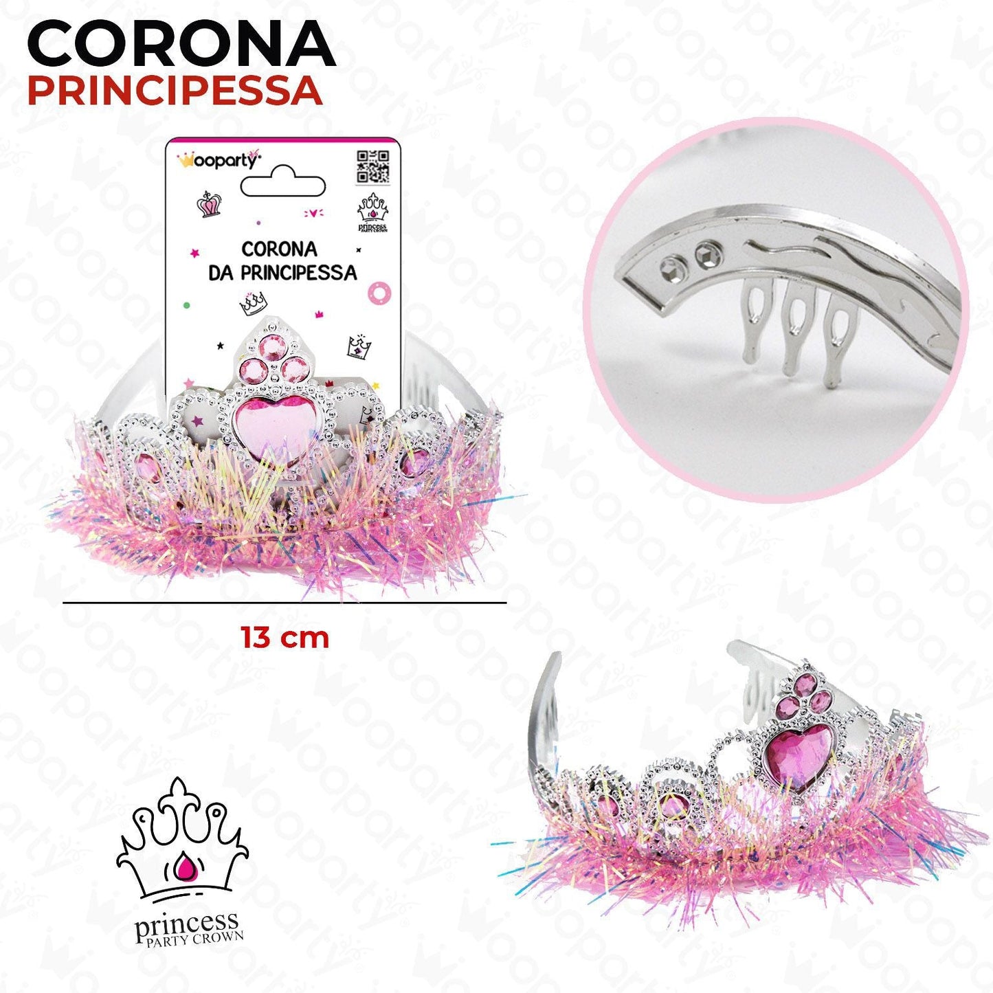 Corona da principessa piume rosa 13cm