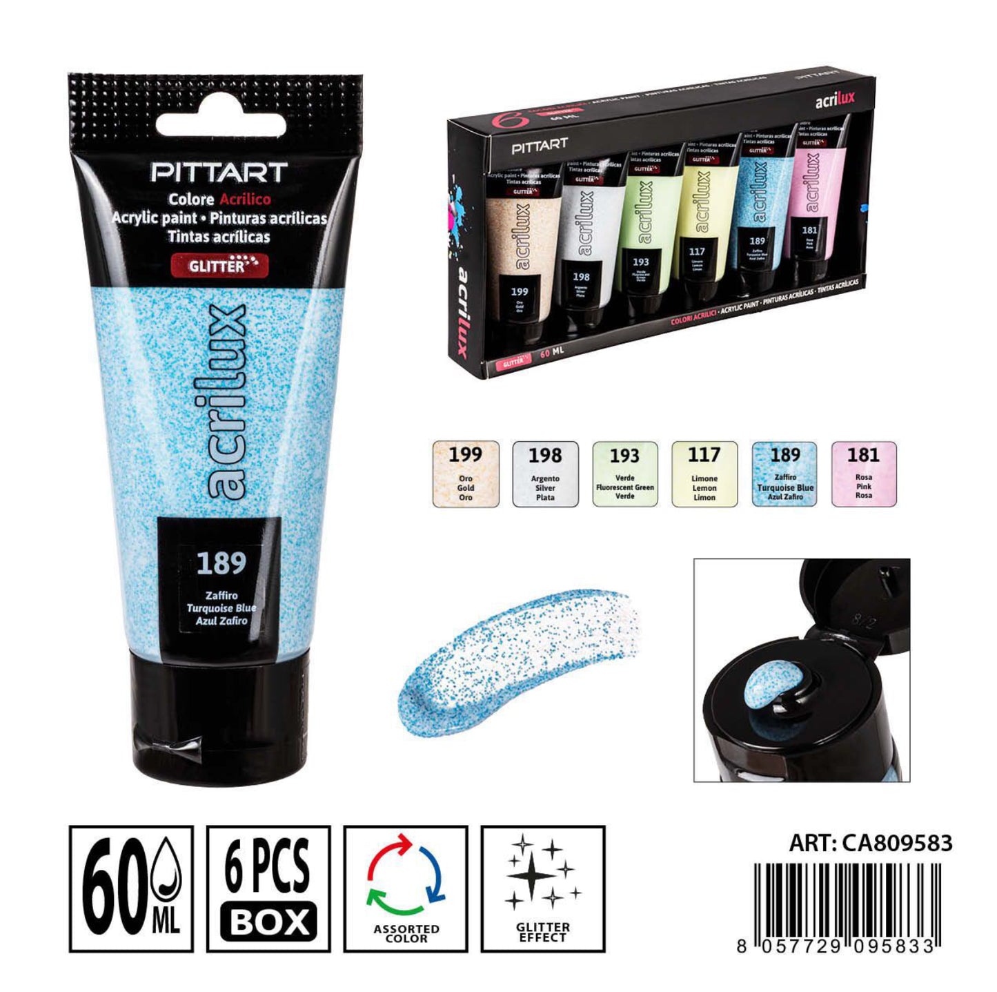PRYMA colore acrilico 60ml 6pz glitter