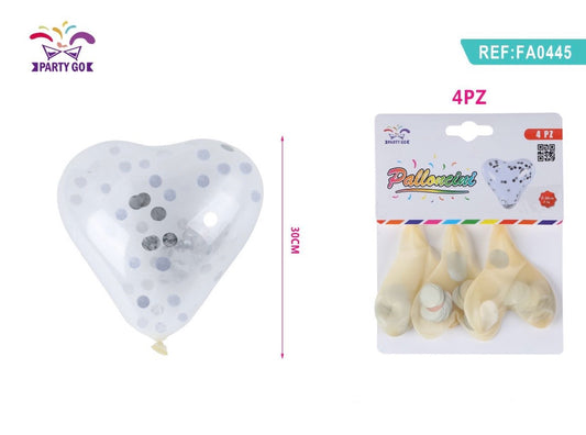 PALLONCINI TRASPARENTE CUORE  25CM 4PC
