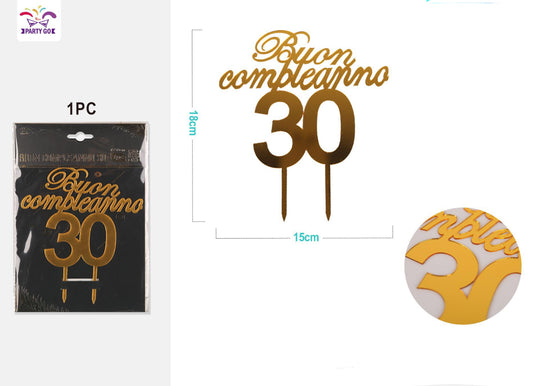 Decorazione torta oro "buon compleanno 30"