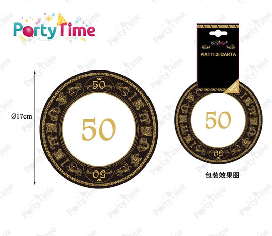 PIATTI di carta auguri 50 nero oro 17cm