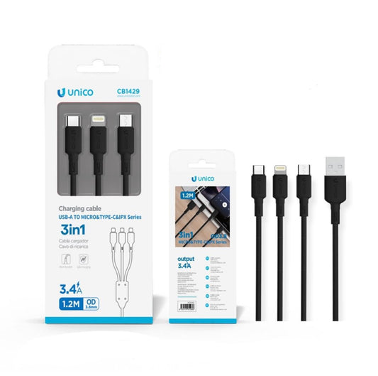 UNICO cavo ricarica USB-A to micro&type-c&ipx series  3 in 1 CB1429