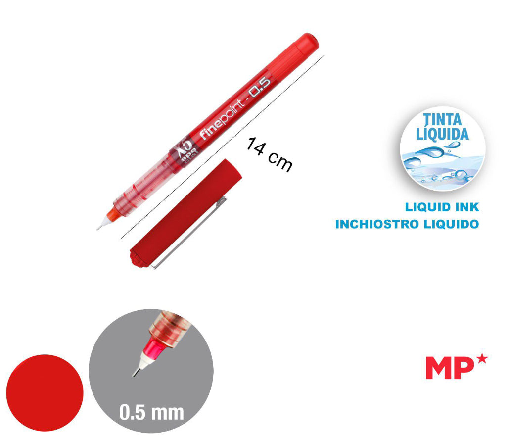 Penna a gel punta 0,5mm finepoint rosso
