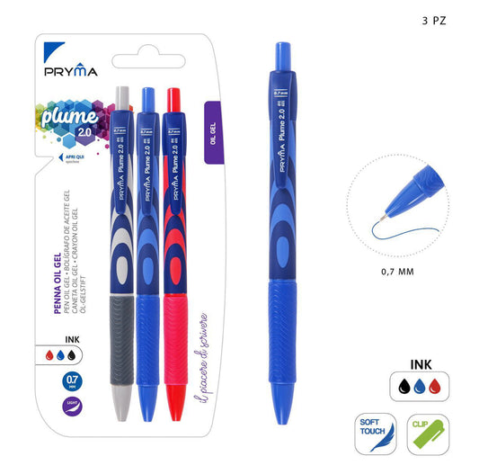 PRYMA Penna oil gel PLUME 0.7mm 3pz