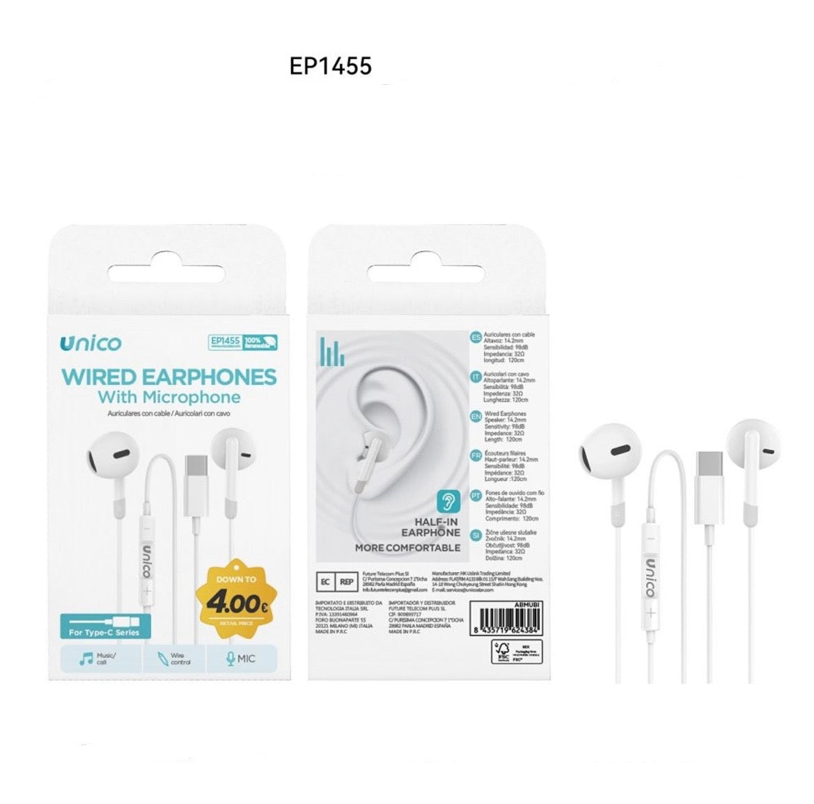 UNICO AURICOLARI CON CAVO EP1455