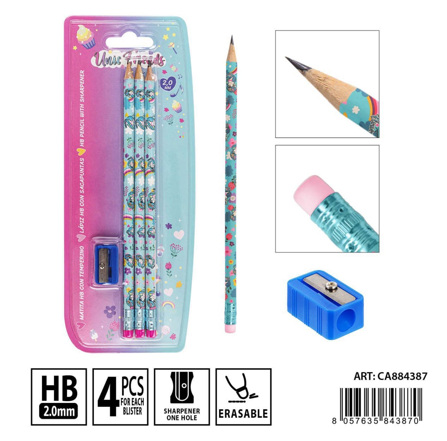 PRYMA unicorno friends matita HB 3pz+temperino