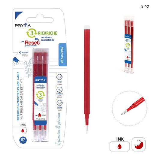 PRYMA Ricarica Penna cancellabile 0,7mm  3pz rosso