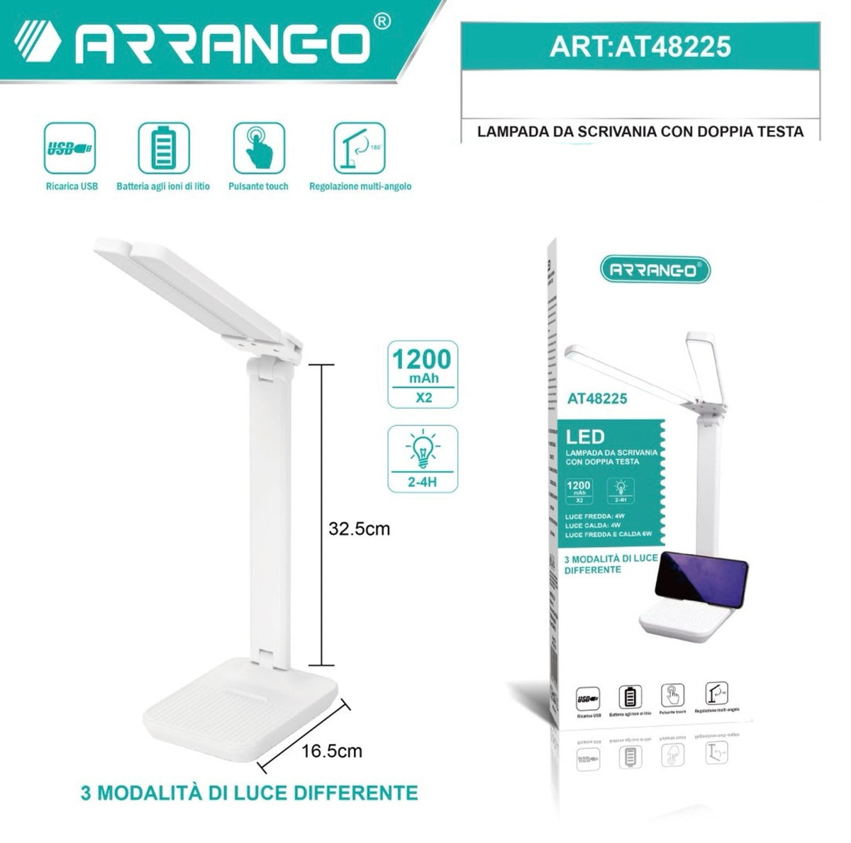 ARRANGO LAMPADA DA SCRIVANIA CON DOPPIA TESTA AT48225