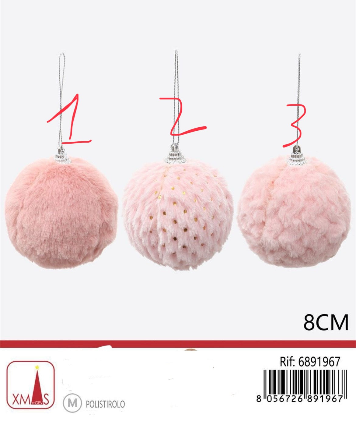 NATALIZIA pendente palline pelliccia 8cm ROSA