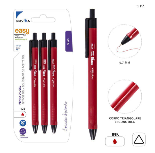 PRYMA EASY penna oil gel rosso 3pz