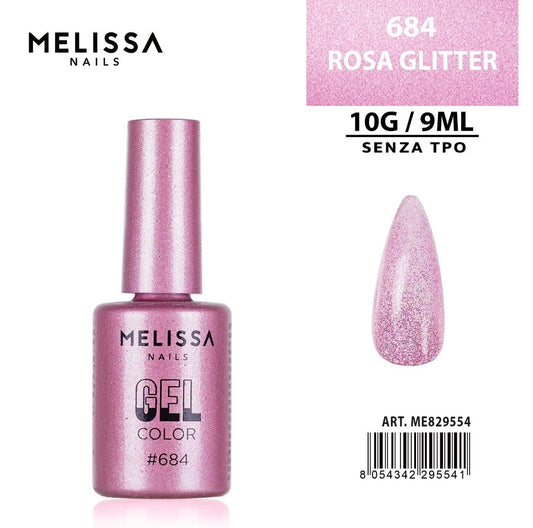 MELISSA SMALTO GEL UNGHIE 9ML N.684 ROSA GLITTER