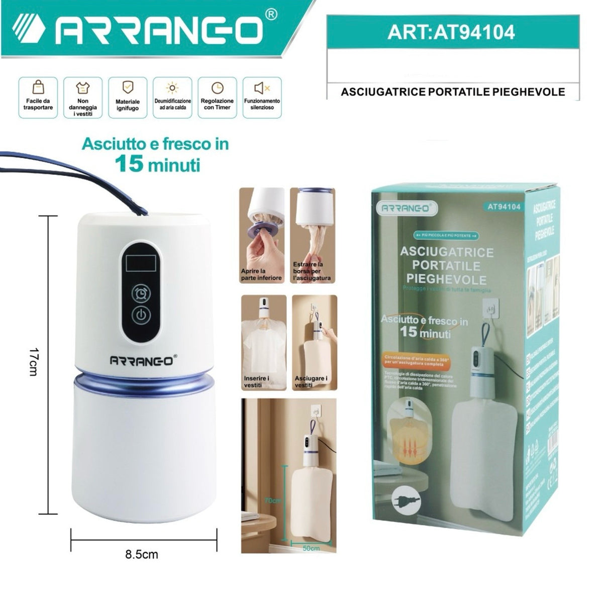 ARRANGO ASCIUGATRICE PORTATILE PIEGHEVOLE AT94104