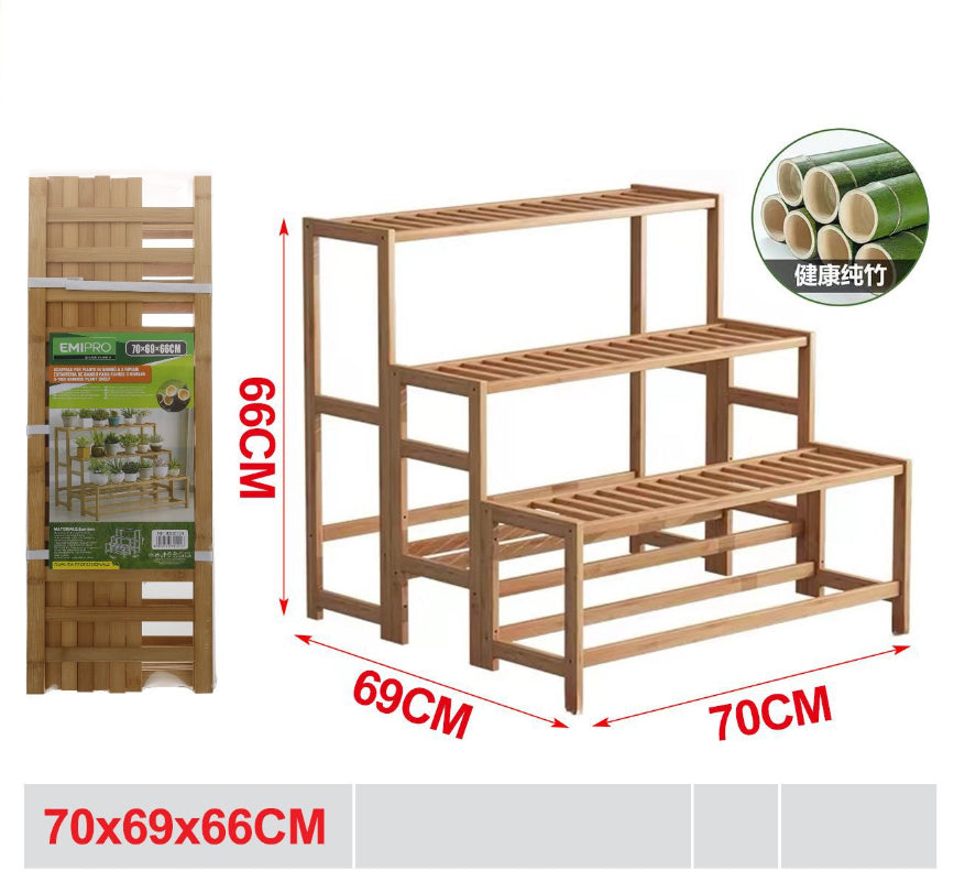 EMI SCAFFALE PER PIANTE IN BAMBU A 3 RIPIANI 70*69*66CM