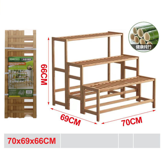 EMI SCAFFALE PER PIANTE IN BAMBU A 3 RIPIANI 70*69*66CM
