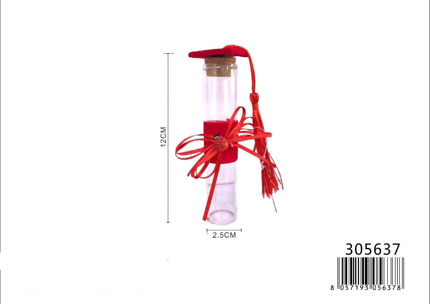 BOTTIGLIA VETRO CON STOFFA ROSSO 2.5*12CM LAUREA