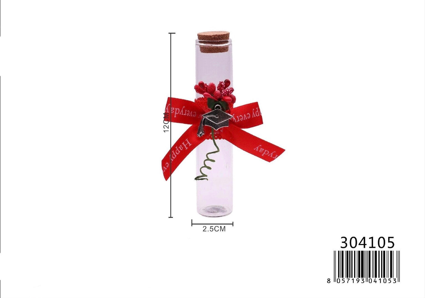 BOTTIGLIA VETRO CON I ACCESSORI ROSSO 2.5*12CM  LAUREA