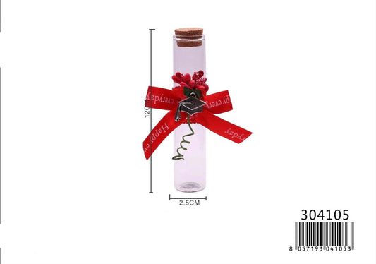 BOTTIGLIA VETRO CON I ACCESSORI ROSSO 2.5*12CM  LAUREA