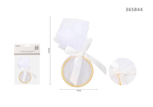 ADDOBBI BOMBONIERA CERCHIO CON VELO BIANCO