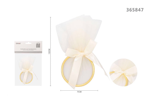 ADDOBBI BOMBONIERA CERCHIO CON VELO AVORIO