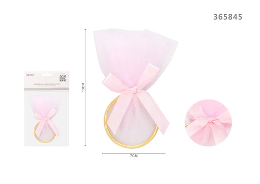 ADDOBBI BOMBONIERA CERCHIO CON VELO ROSA