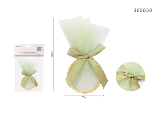 ADDOBBI BOMBONIERA CERCHIO CON VELO VERDE PROMESSA