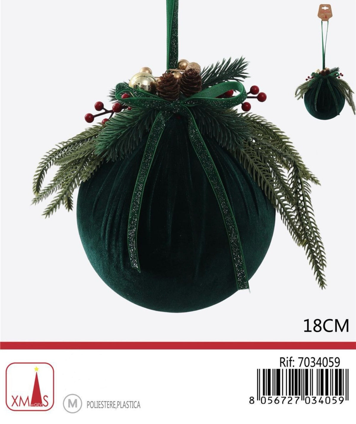NATALIZIA pendente pallina pigna 18cm