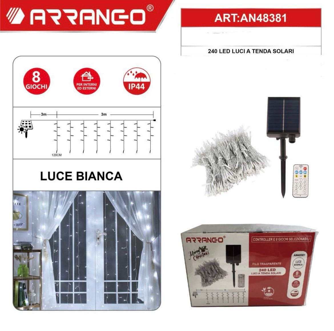 ARRANGO 240 LED a cascata con pannello solare