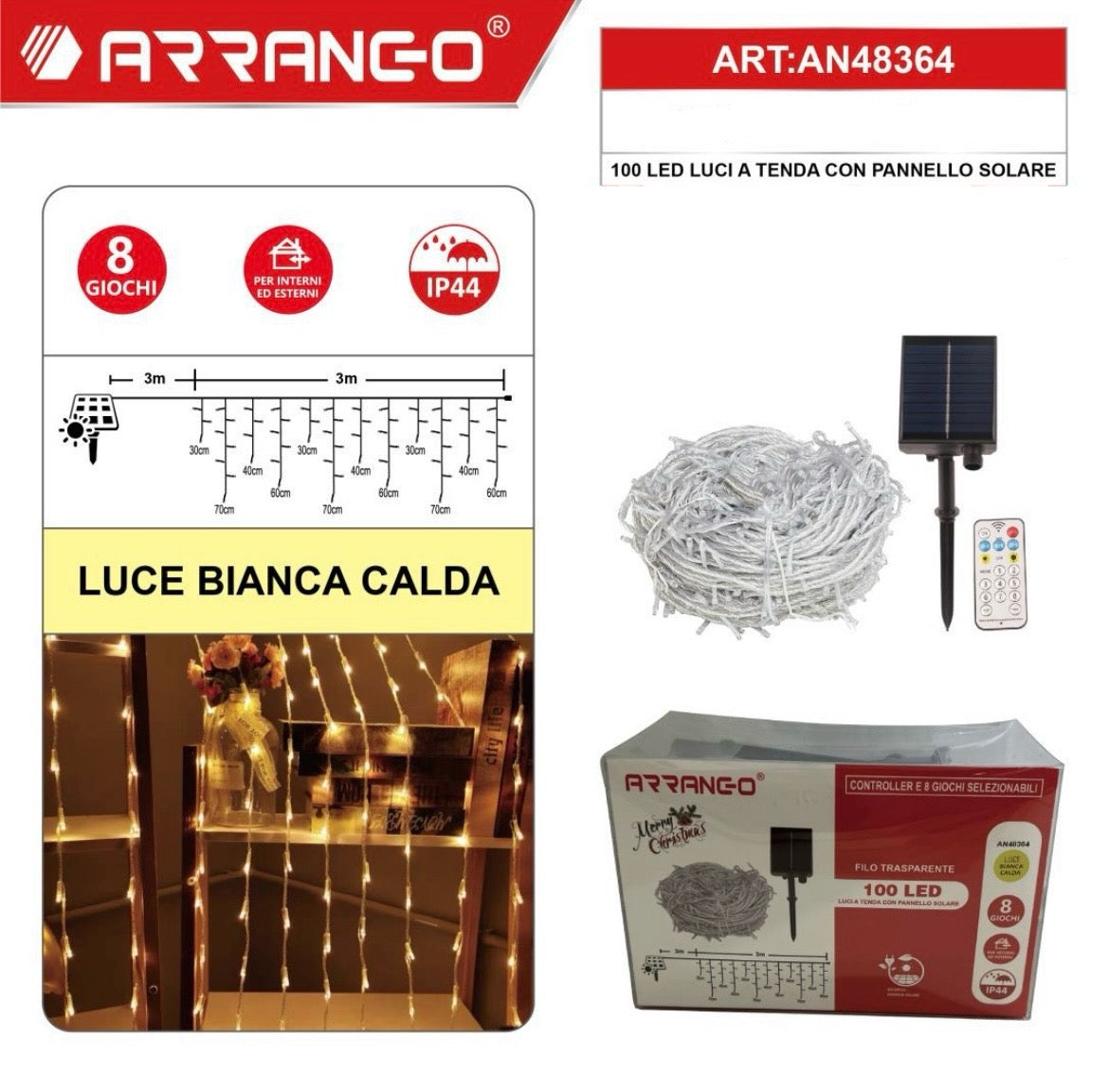ARRANCO 100 LED a tenda con pannello solare