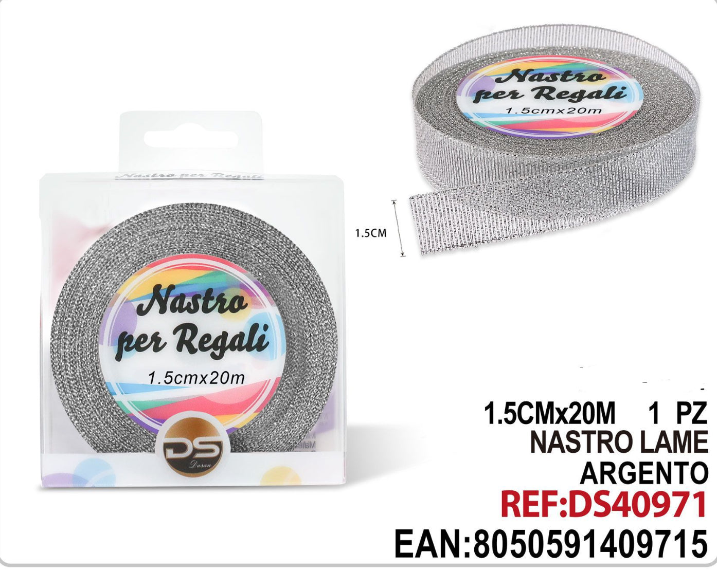 Nastro lame argento 1.5 cmx20m