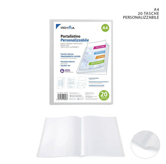 PRYMA portalistino personalizzabile A4 20tasche