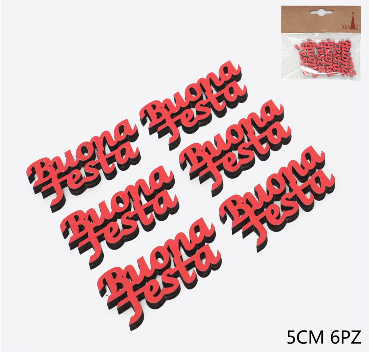 NATALIZIA scritta buona festa 5cm 6pz