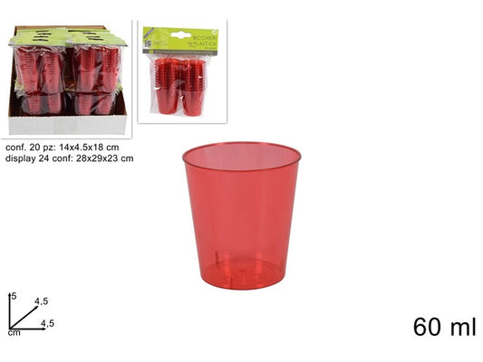 bicchierini plastica 60ml 20pz rosso trasparente
