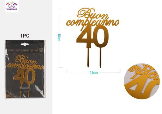 Decorazione torta oro "buon compleanno 40"