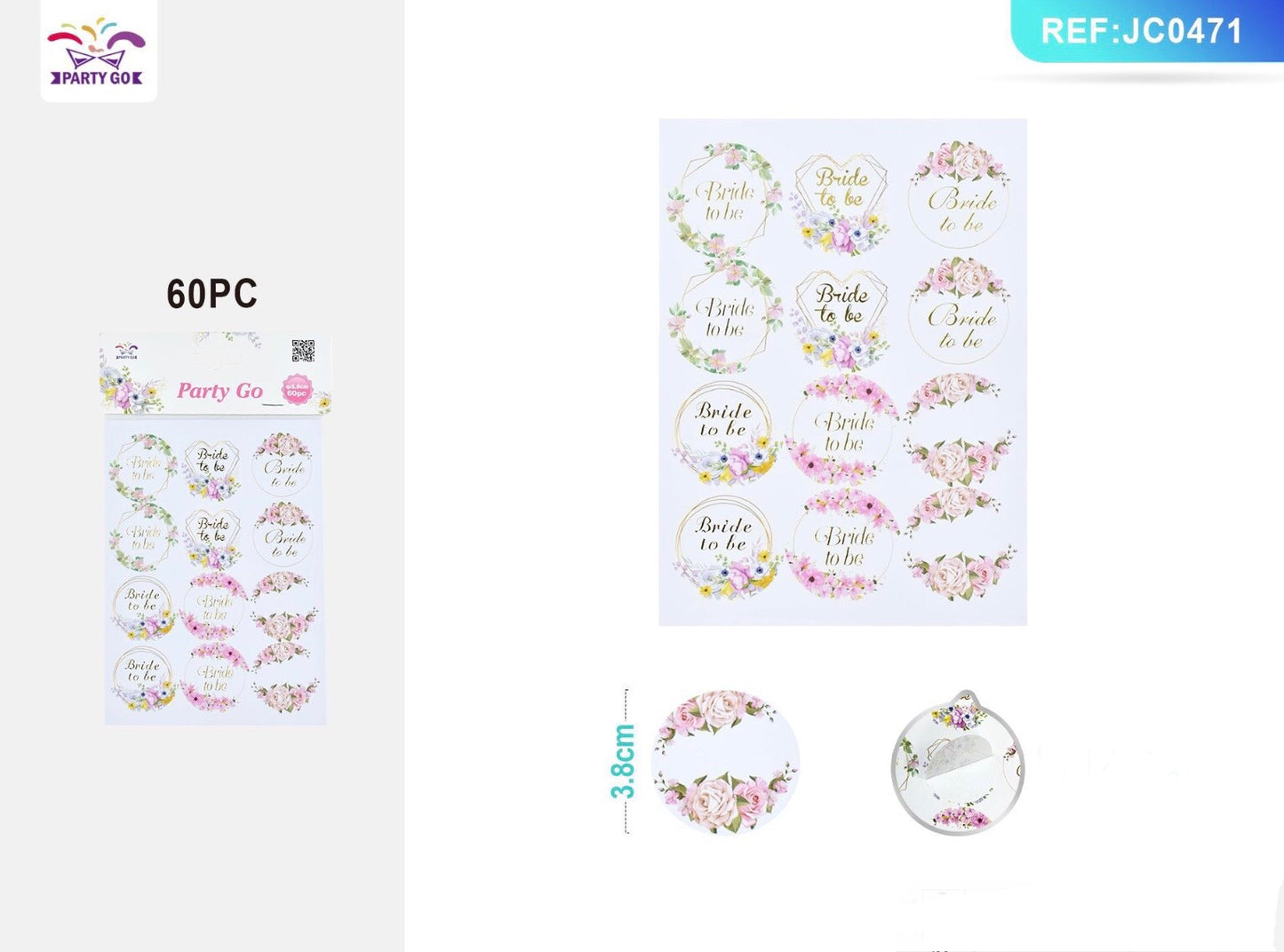 ADESIVI  stampa BRIDE TO BE d‘oro 3.8cm 60pz