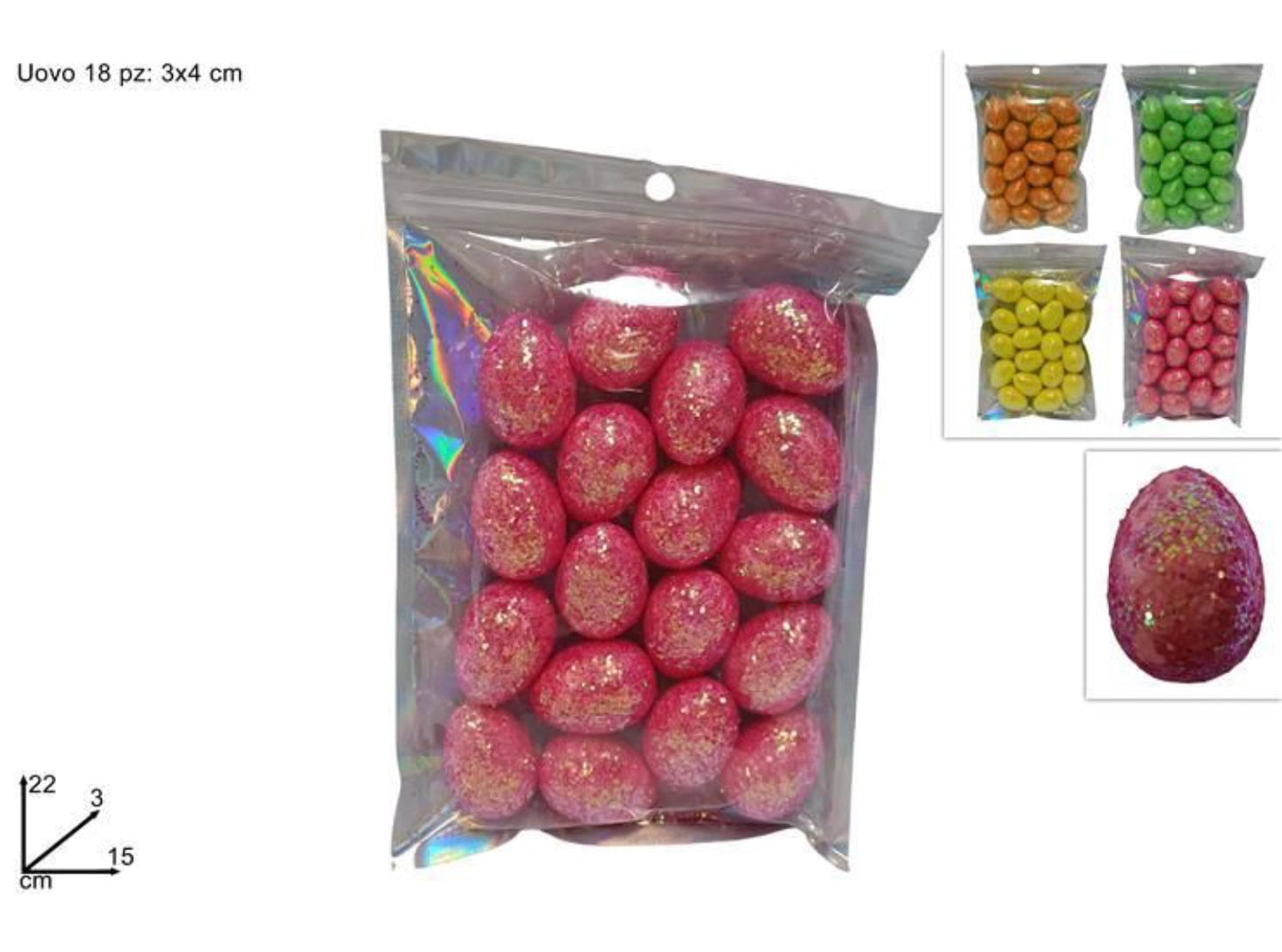 PASQUA busta uova glitterate 3x4cm 18pz