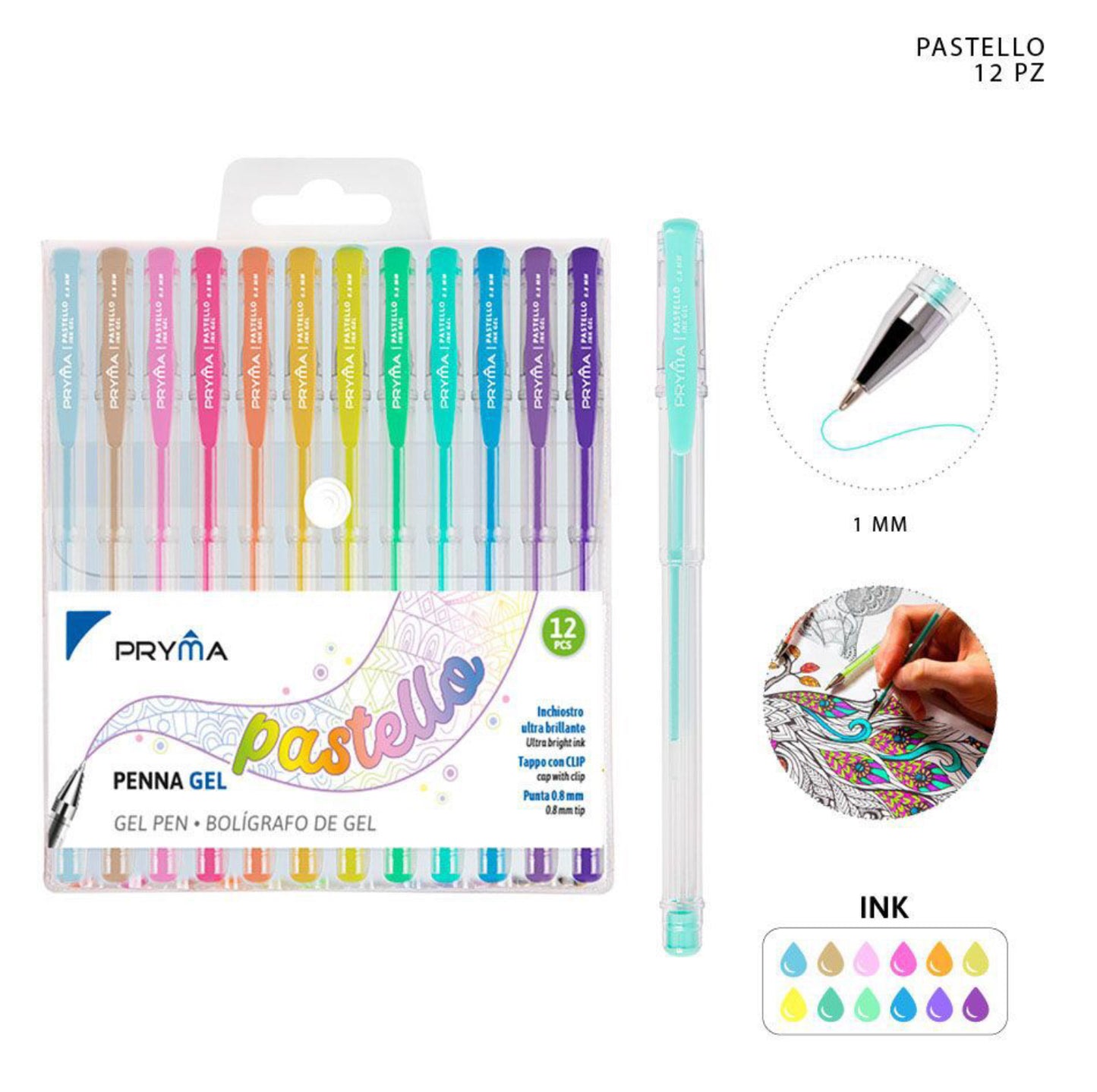PRYMA penna gel pastello da 12