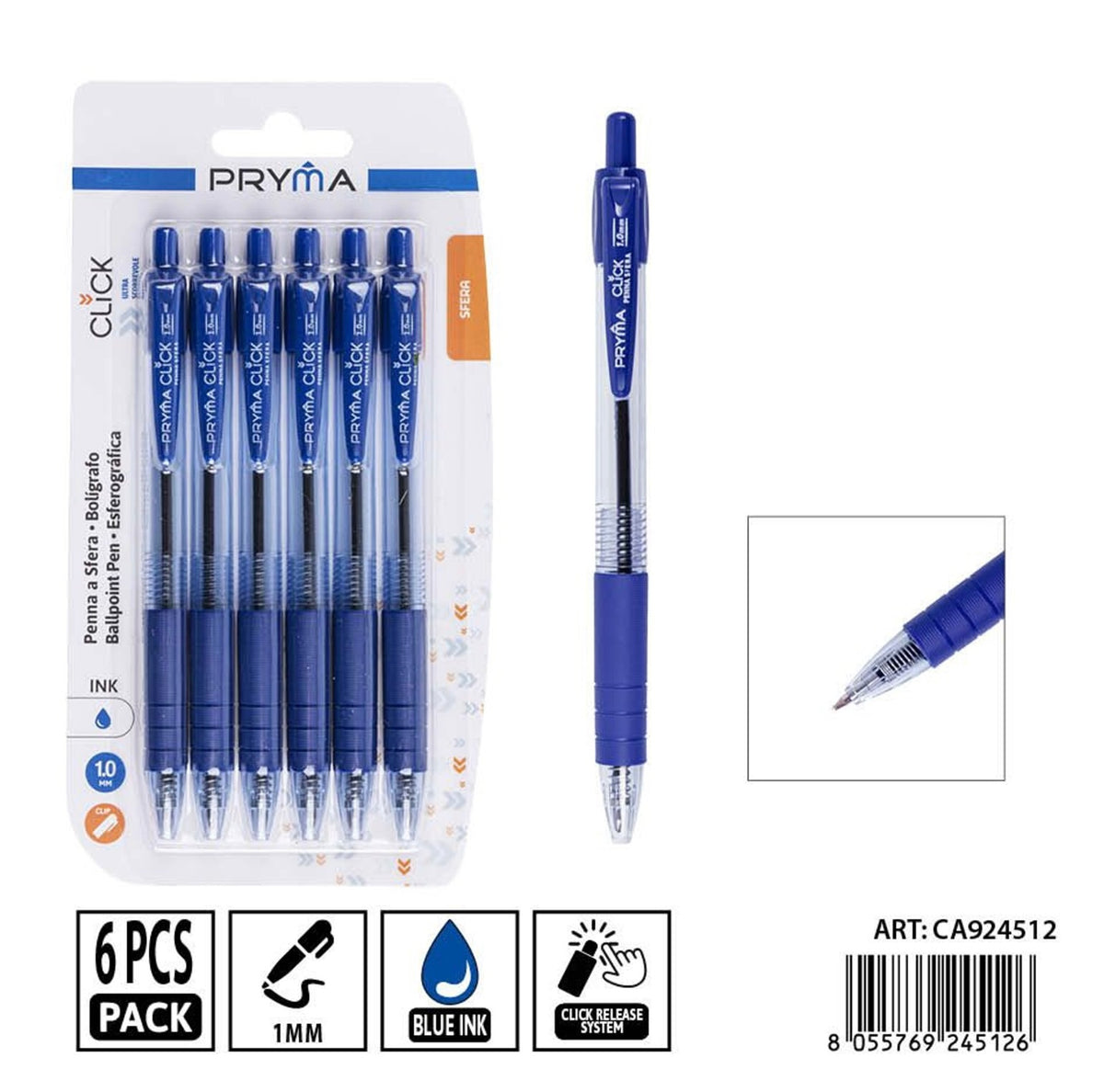 PRYMA penna a sfera scatto 1.0mm 6pz blu