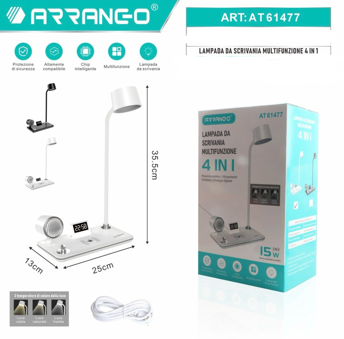 ARRANGO LAMPADA DA SCRIVANIA MULTIFUNZIONE 4 IN 1 AT61477