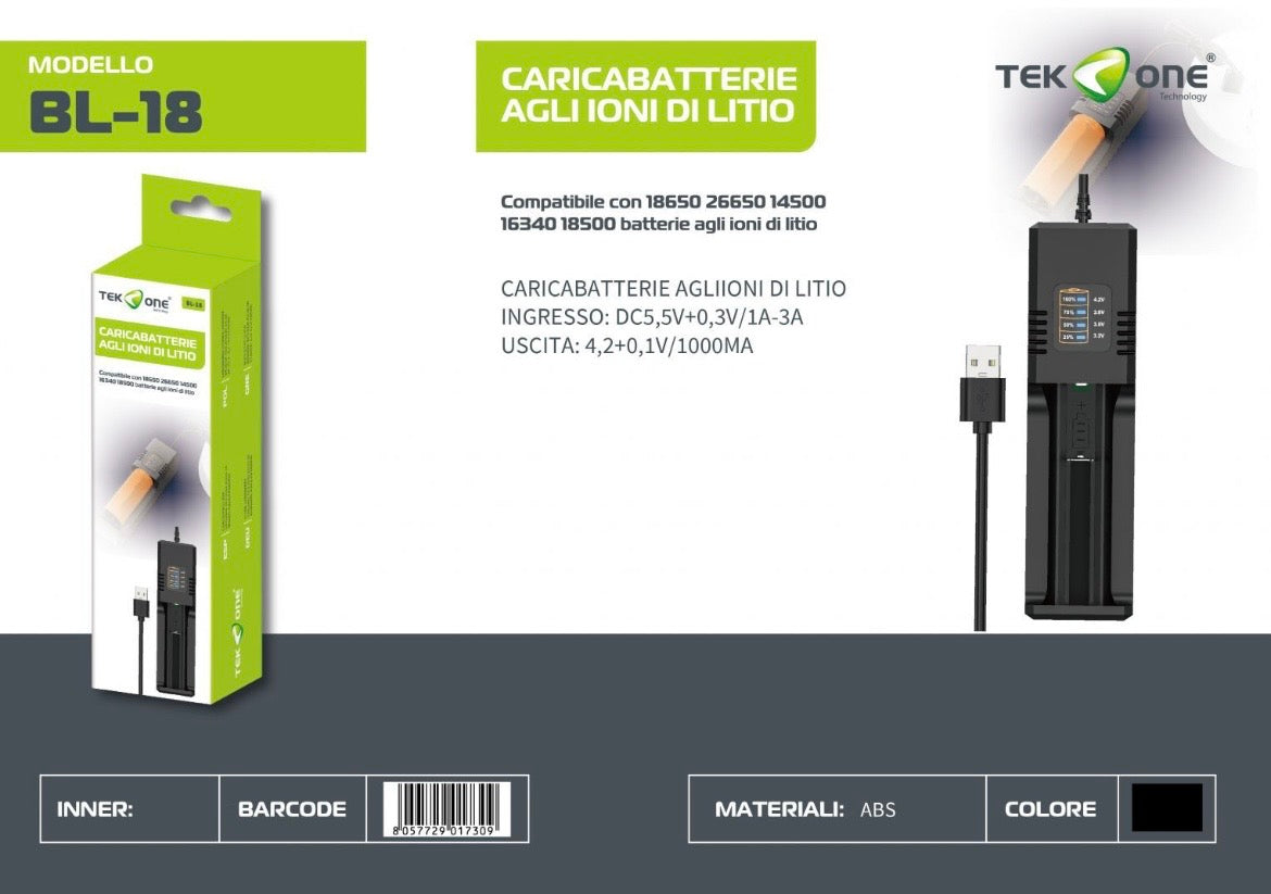 TEK ONE CARICA BATTERIE AGLI IONI DI LITIO BL-18