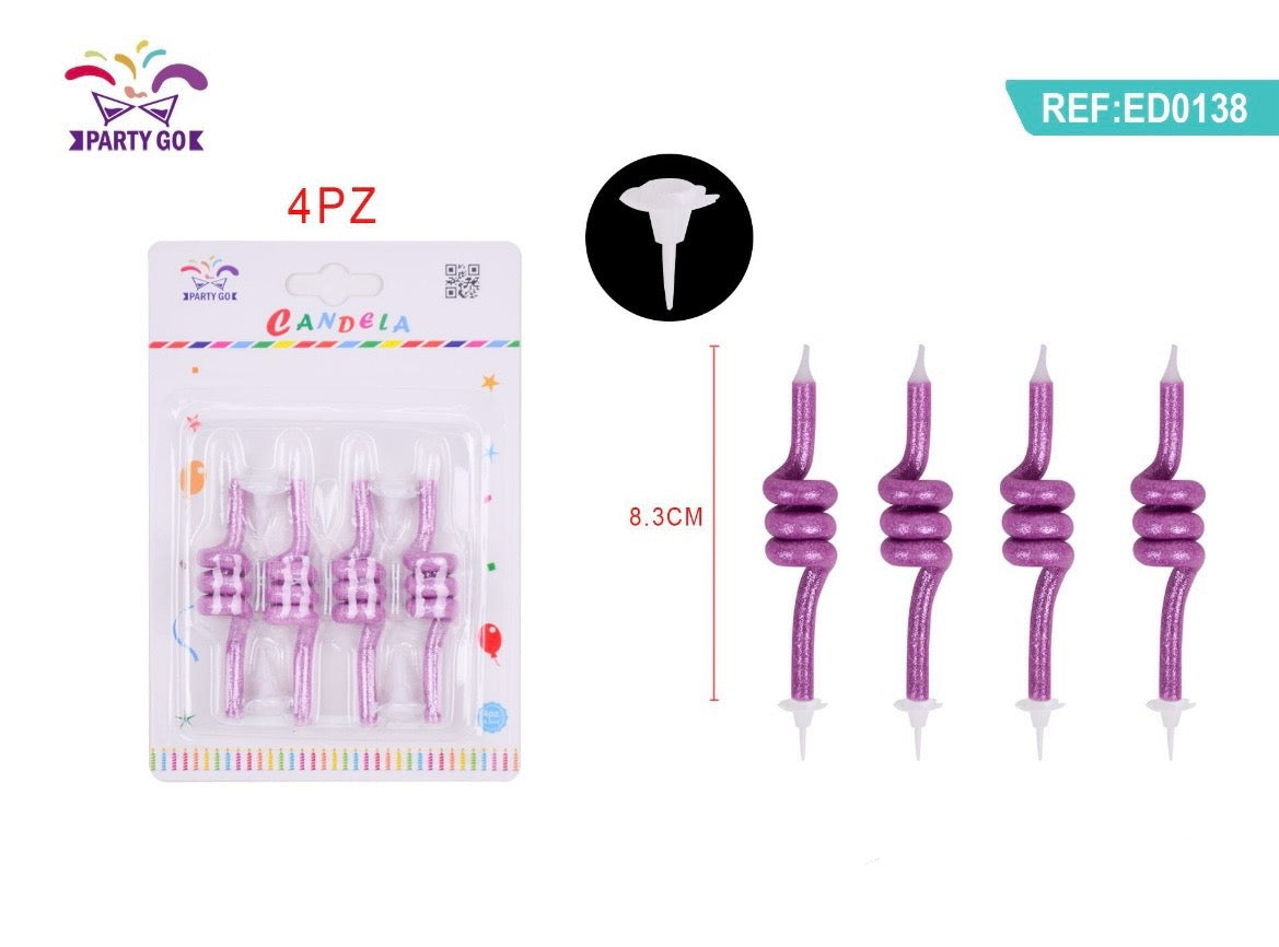 CANDELA SPIRALE GLITTER  8.3CM 4PZ