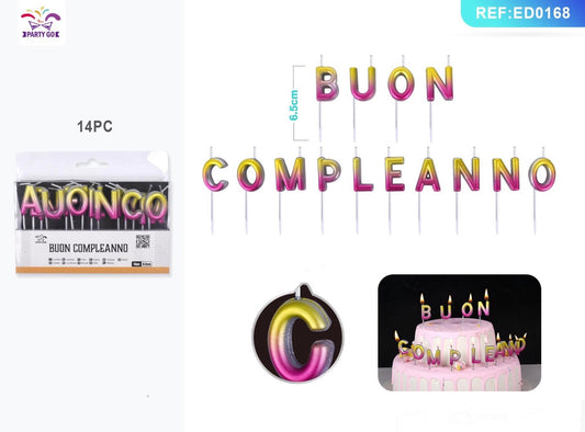 CANDELA buon compleanno colore 6,5cm 14pz