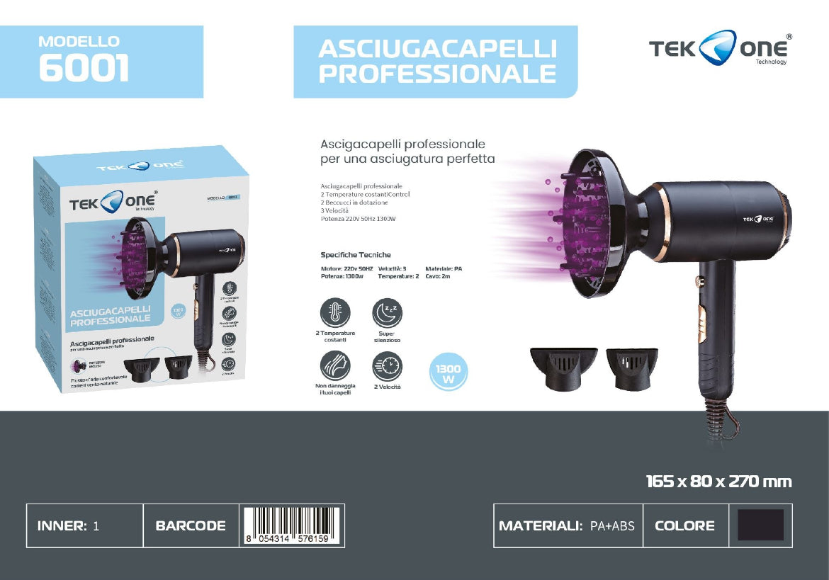 TEK ONE asciugacapelli professionale mod.6001