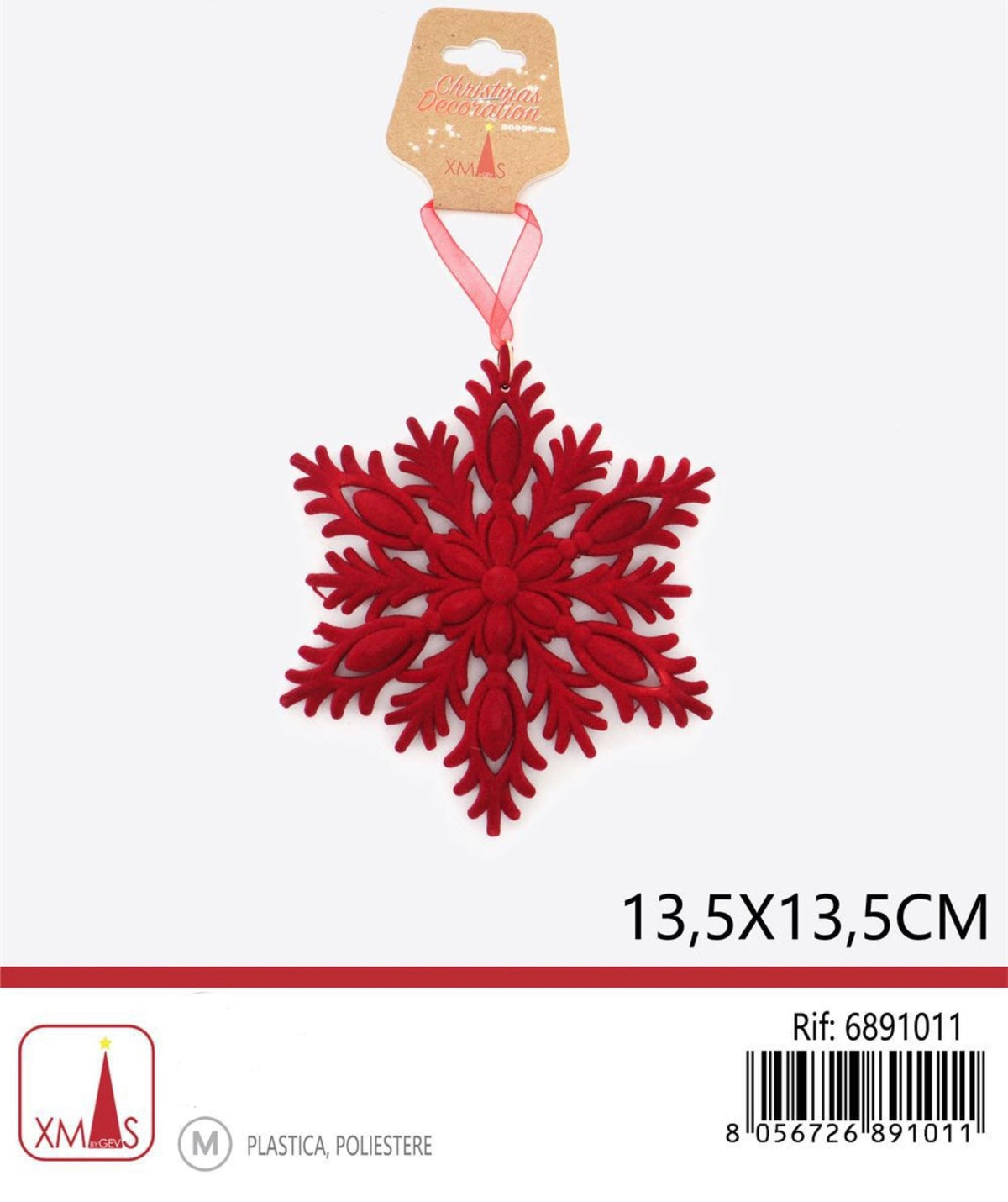 NATALE pendente fiocco neve 13.5x13.5cm