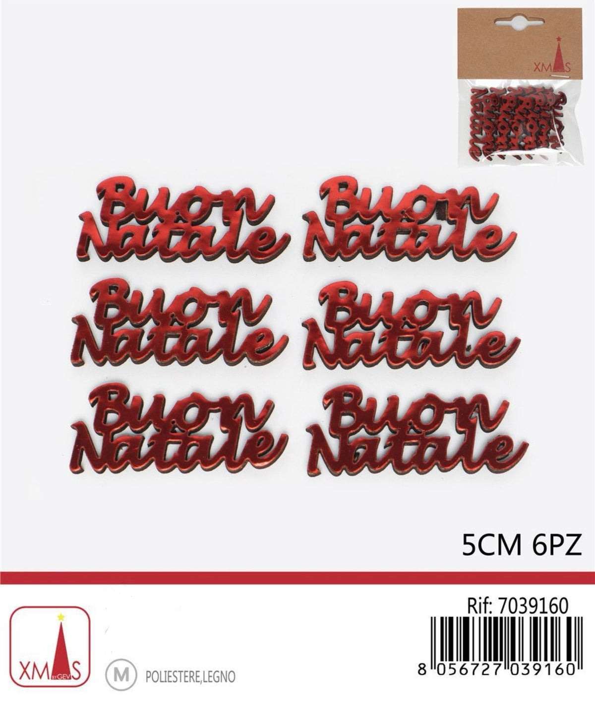 NATALIZIA scritta buon natale 5cm 6pz
